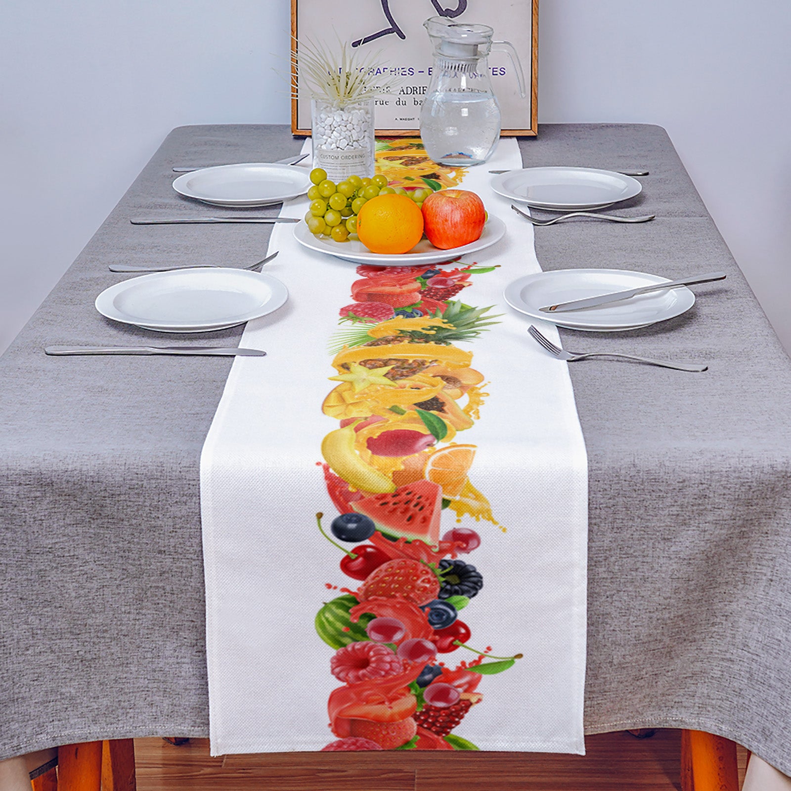 Yellow Tropical fruits in summer Table Runner Place Mats - LeobonZone