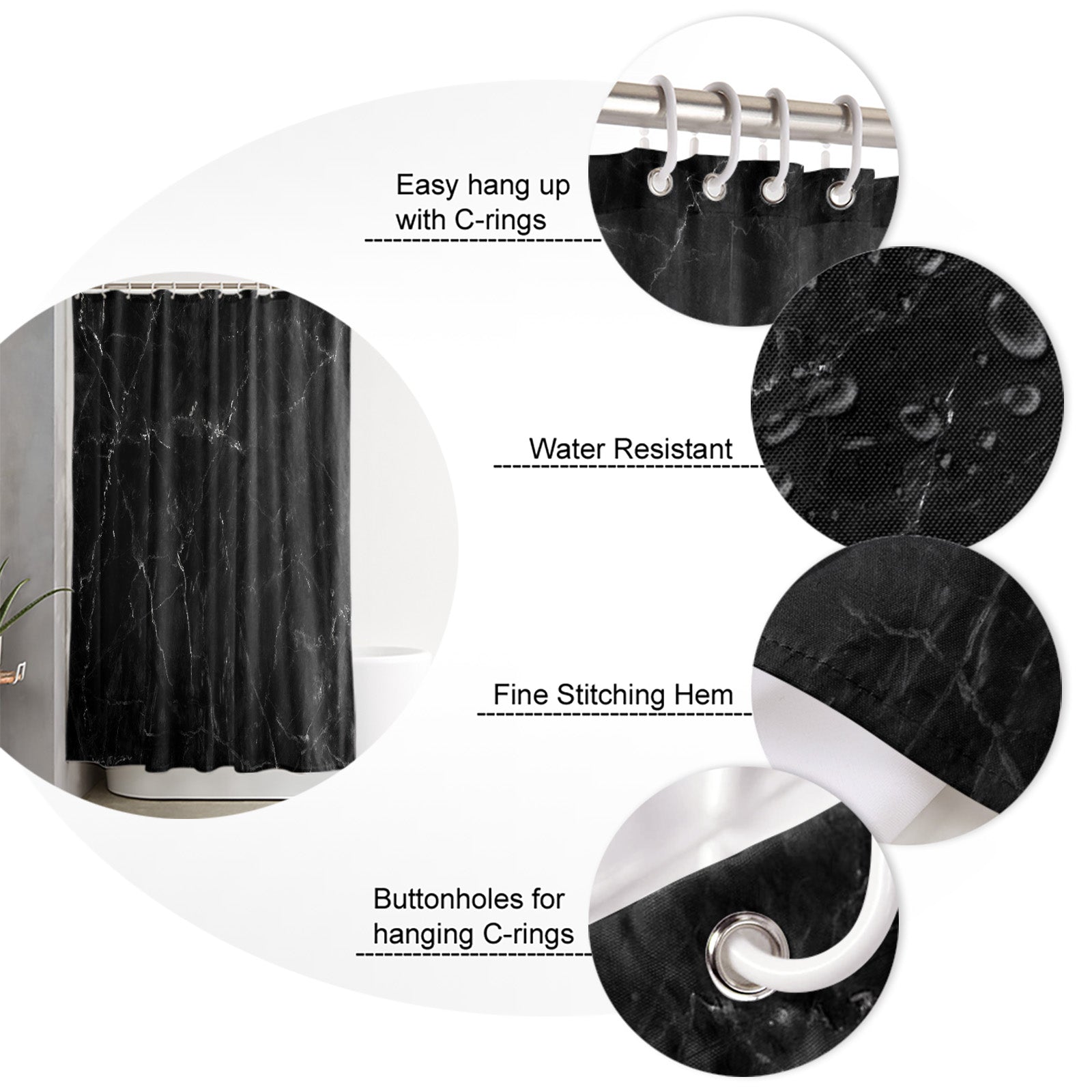 Black Marble crack texture Waterproof Durable Shower Curtain - LeobonZone