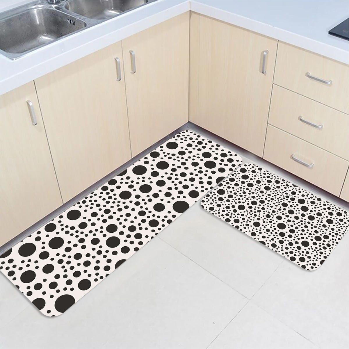 White dots Circular Angle Felt Carpets Two piece set - LeobonZone