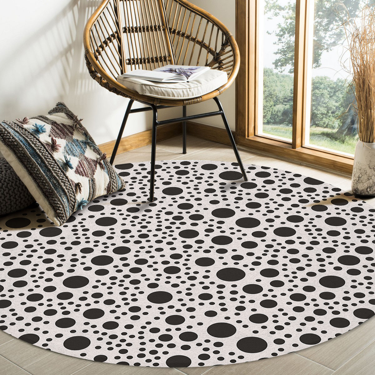 White dots Circular Felt Rugs - LeobonZone