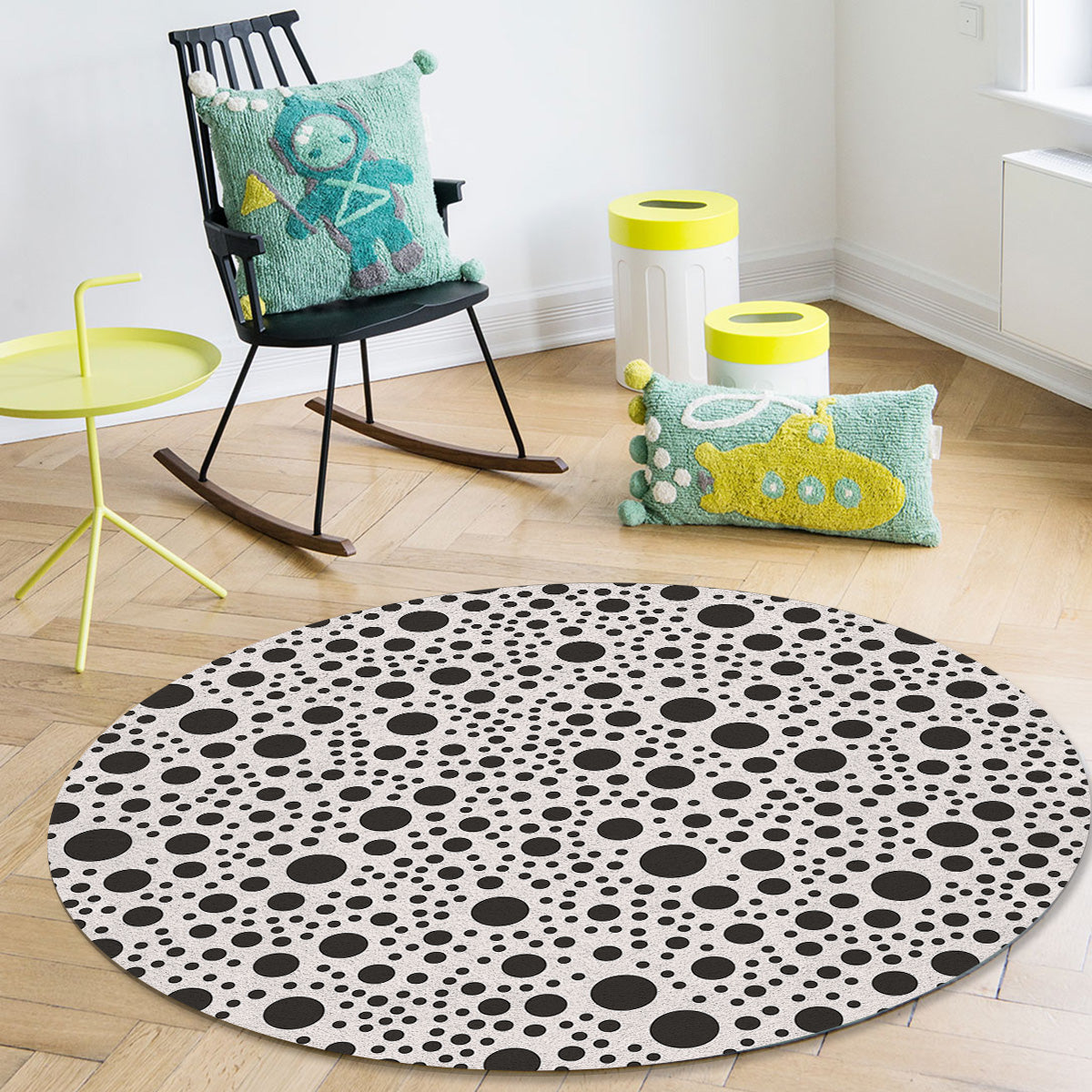 White dots Circular Felt Rugs - LeobonZone