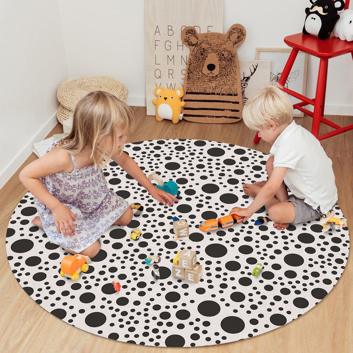 White dots Circular Felt Rugs - LeobonZone
