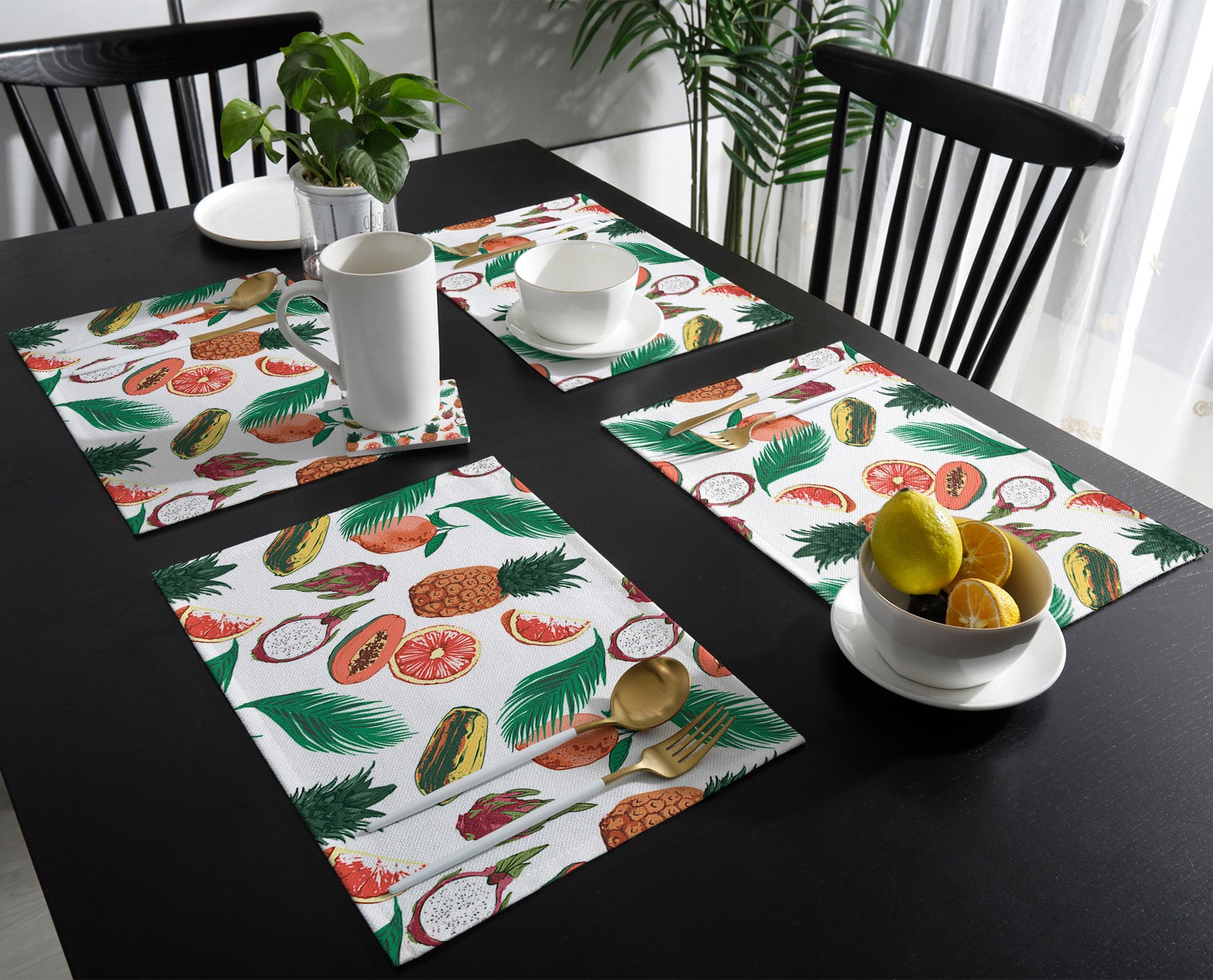 White multi Summer fruits Personalized Table Placemats - LeobonZone