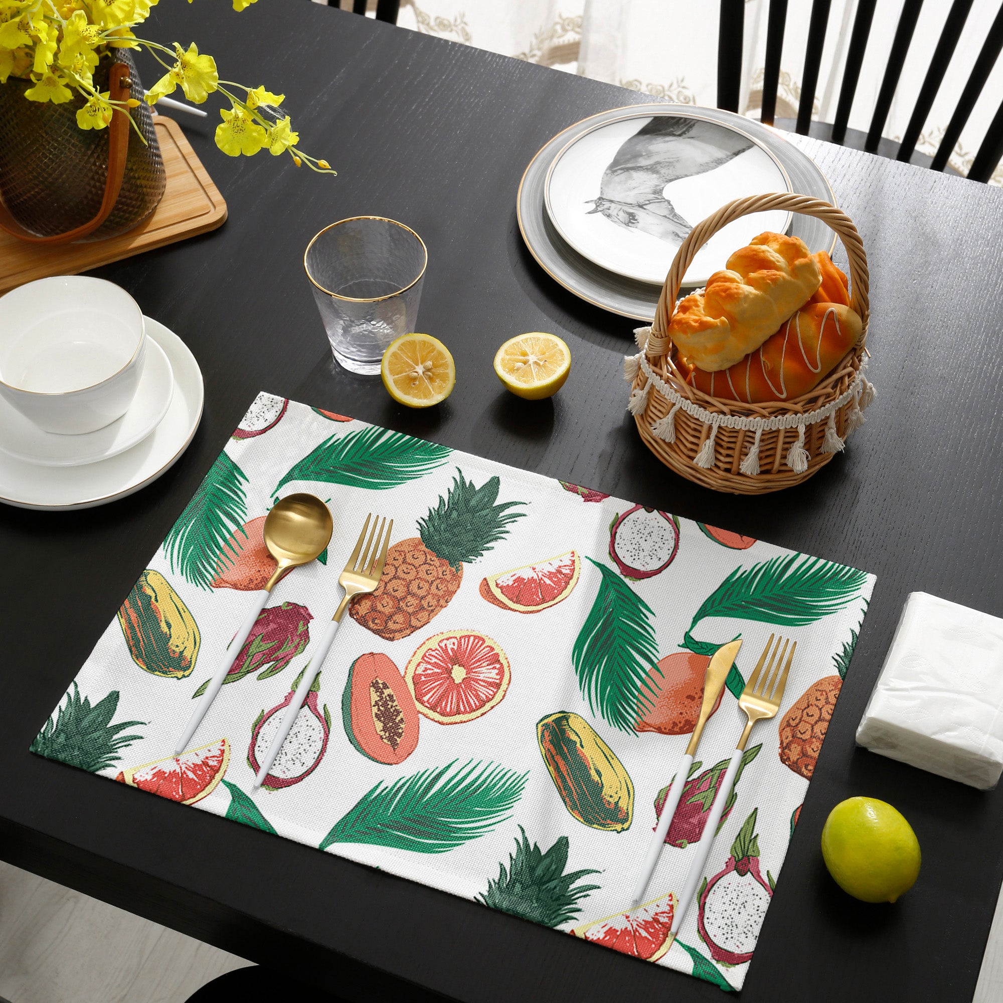 White multi Summer fruits Personalized Table Placemats - LeobonZone