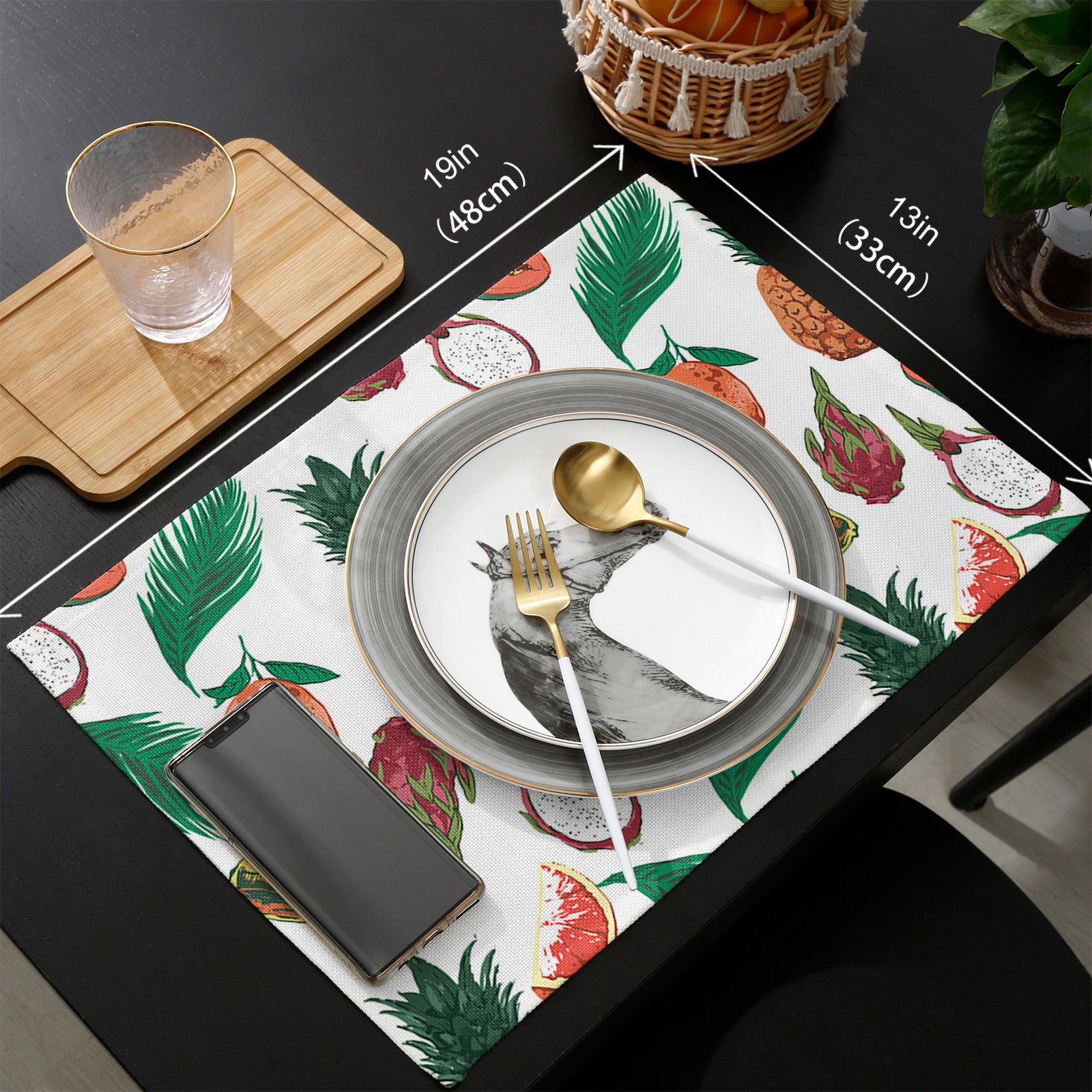 White multi Summer fruits Personalized Table Placemats - LeobonZone