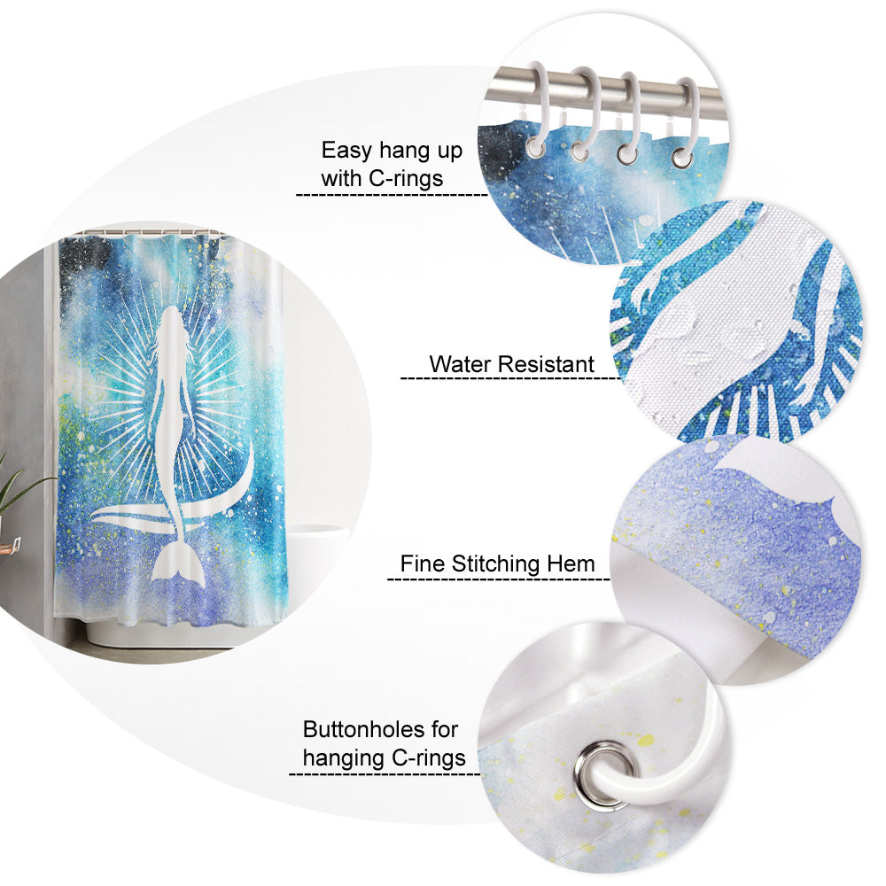 White Summer sea Mermaid DURABLE SHOWER CURTAIN - LeobonZone