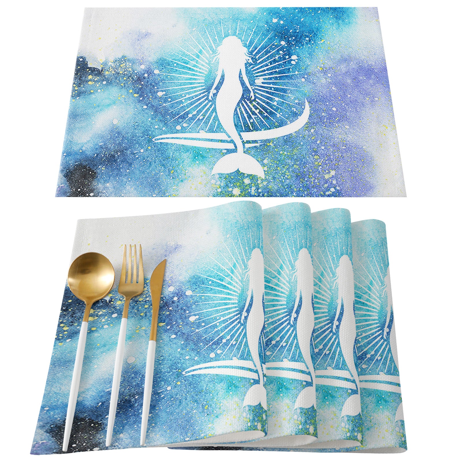 White Summer sea Mermaid Personalized Table Placemats - LeobonZone
