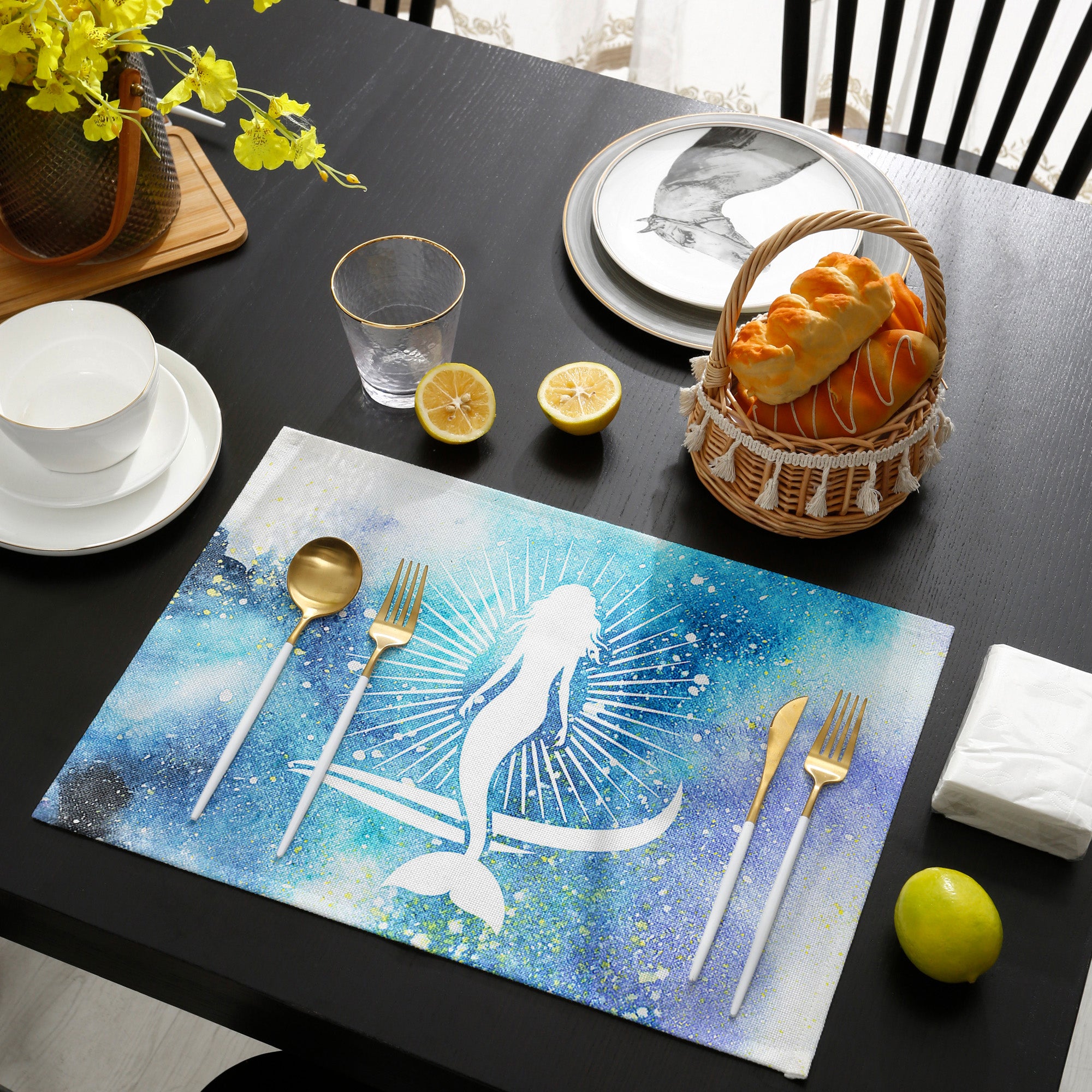 White Summer sea Mermaid Personalized Table Placemats - LeobonZone