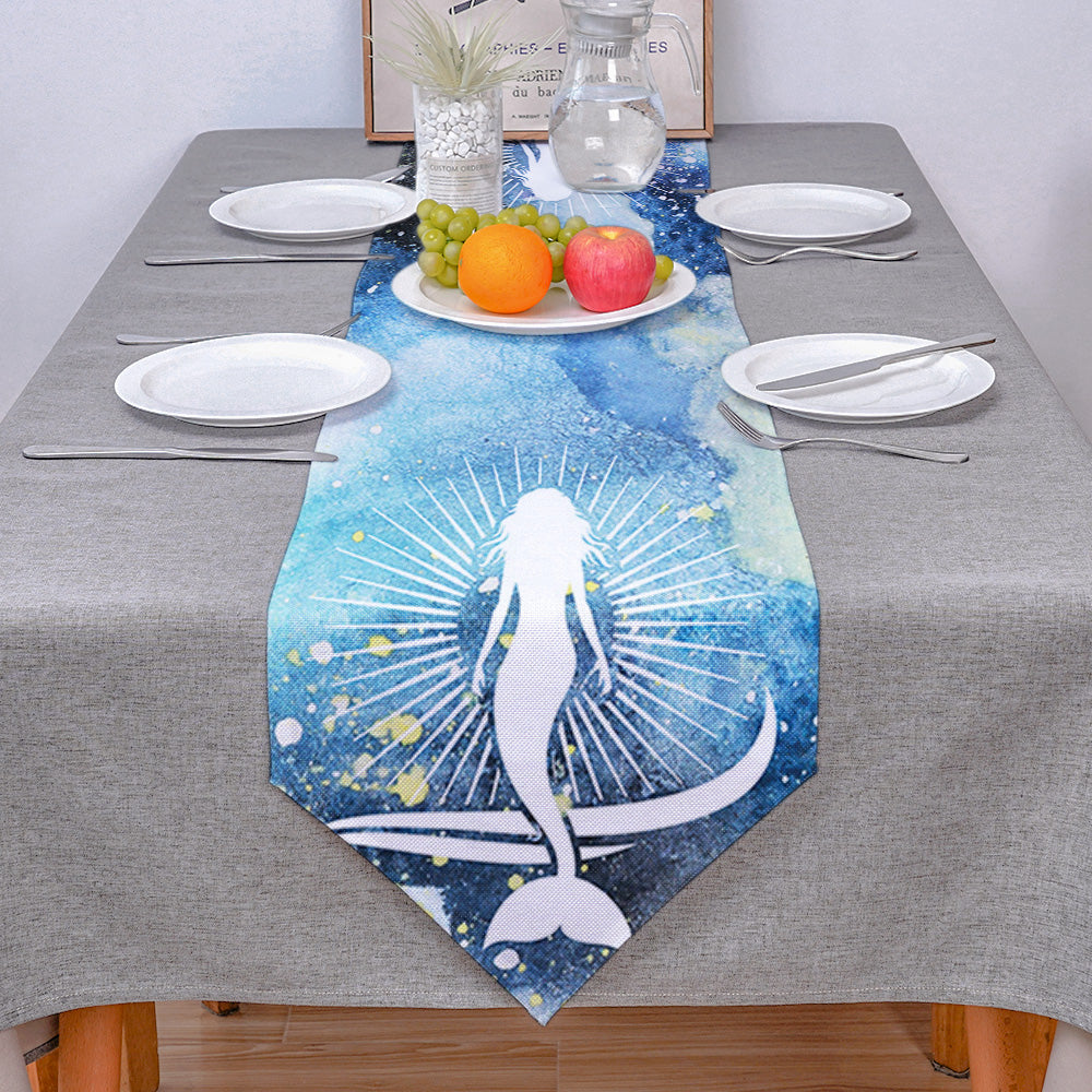 White Summer sea Mermaid Sharp Angle Table Runner Place Mats - LeobonZone