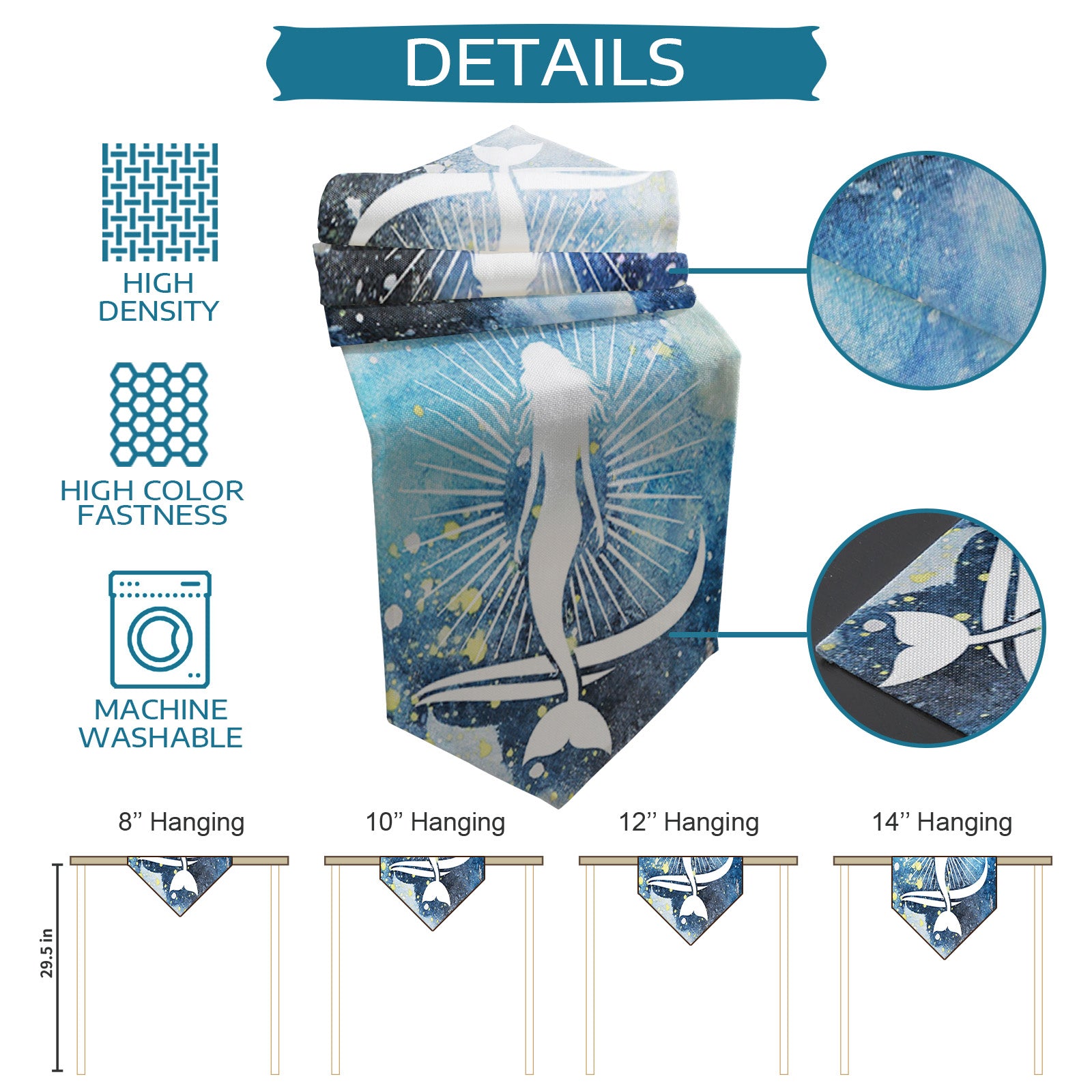 White Summer sea Mermaid Sharp Angle Table Runner Place Mats - LeobonZone