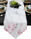 Pink Marble peach blossom Table Runner Place Mats Sharp Angle - LeobonZone