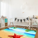 Red starfish on summer beach Right Angle Felt Rugs - LeobonZone