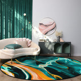 Green Oil Painting Marble Texture Circular Felt Rugs - LeobonZone