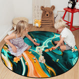 Green Oil Painting Marble Texture Circular Felt Rugs - LeobonZone