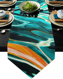 Green Oil painting marble texture Table Runner Place Mats Sharp Angle - LeobonZone