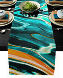 Green Oil painting marble texture Table Runner Place Mats