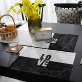 Black and white marble texture Table Flag And Table Mat Suit - LeobonZone