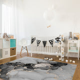 Black Watercolor Gradient Marble Texture Right Angle Felt Rugs - LeobonZone
