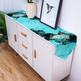 Deep Green Marble Texture in Phnom Penh Table Runner Place Mats Sharp Angle - LeobonZone