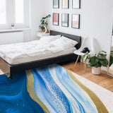 Deep Blue Watercolor Gradient Marble Texture Right Angle Felt Rugs - LeobonZone