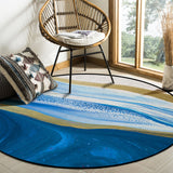 Deep Blue Watercolor Gradient Marble Texture Circular Felt Rugs - LeobonZone