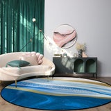 Deep Blue Watercolor Gradient Marble Texture Circular Felt Rugs - LeobonZone