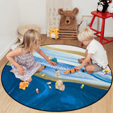 Deep Blue Watercolor Gradient Marble Texture Circular Felt Rugs - LeobonZone