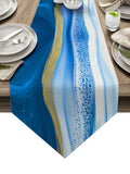 Deep Blue Watercolor Gradient Marble Texture Table Runner Place Mats Sharp Angle - LeobonZone