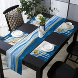 Deep Blue Watercolor Gradient Marble Texture Table Flag And Table Mat Suit