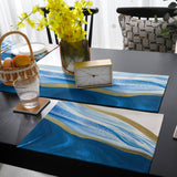 Deep Blue Watercolor Gradient Marble Texture Table Flag And Table Mat Suit - LeobonZone