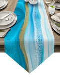 Blue Watercolor Gradient Marble Texture Table Runner Place Mats Sharp Angle