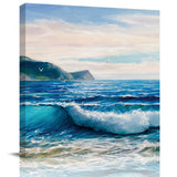 Hand-painted blue ocean waves landscape beach summer art oil painting Canvas painting - LeobonZone