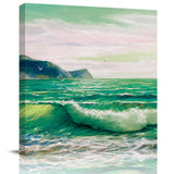 Hand painted green waves landscape beach summer art oil painting Canvas painting - LeobonZone