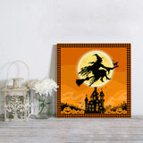 Halloween witch castle pumpkin bat moon black cat orange Canvas painting - LeobonZone