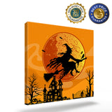 Halloween witch castle pumpkin bat moon crow Canvas painting - LeobonZone