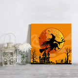 Halloween witch castle pumpkin bat moon crow Canvas painting - LeobonZone