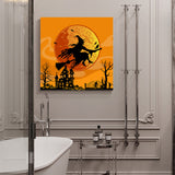 Halloween witch castle pumpkin bat moon crow Canvas painting - LeobonZone