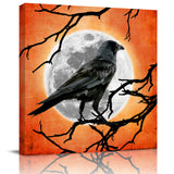 Halloween retro horror moon crow branches Canvas painting - LeobonZone