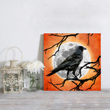 Halloween retro horror moon crow branches Canvas painting - LeobonZone