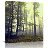 Mystical Fog Fall Nature and Magic Wood Wild Trees Red Fallen Leaves Canvas painting - LeobonZone