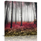 Autumn maple leaves woods nature and magic wild trees rose red yellow gradient Canvas painting - LeobonZone