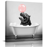 Funny bathtub bulldog pink bubble Canvas painting - LeobonZone