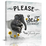 Funny elephant sitting on the toilet Canvas painting - LeobonZone