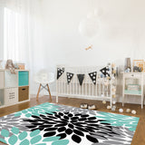 Black Abstract Dahlia Right Angle Felt Rugs - LeobonZone