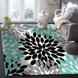 Black Abstract Dahlia Right Angle Felt Rugs - LeobonZone