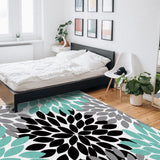 Black Abstract Dahlia Right Angle Felt Rugs - LeobonZone