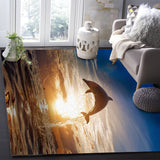 Summer night dolphin Right Angle Felt Rugs - LeobonZone