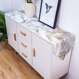 Marble yellow and white wavy pattern Table Runner Place Mats Sharp Angle - LeobonZone