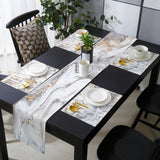 Marble yellow and white wavy pattern Table Flag And Table Mat Suit - LeobonZone