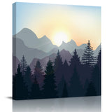 Mountains pine trees woods sun Canvas painting - LeobonZone